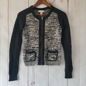 Banana Republic Black & White Kint Ragin Sweater Gold Accent Zipper, Women’s XS